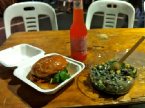 Hammer & Tong's soft shell crab burger and smoked corn and black bean salad @ The Queen Victoria Night Market